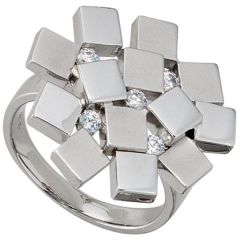 Damen Ring 925 Sterling Silber rhodiniert mattiert 5 Zirkonia 22,9 mm breit