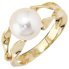 Damen Ring 585 Gelbgold 1 Perle Goldring Perlenring