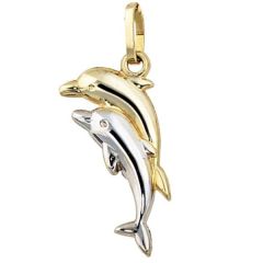 Kinder Anhänger Delfin Delfine 333 Gold bicolor Kinderanhänger