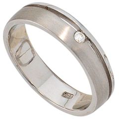 Damen Ring aus 925 Sterling Silber rhodiniert matt, 1 Diamant Brillant