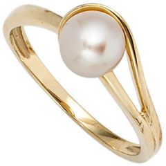 Damen Ring 585 Gold Gelbgold 1 Perle, Goldring Perlenring