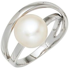 Damen Ring 925 Sterling Silber rhodiniert 1 Perle Perlenring