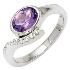 Damen Ring 925 Sterling Silber rhodiniert, Zirkonia lila violett