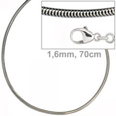 Schlangenkette 925 Silber 1,6 mm 70 cm Halskette Silberkette Karabiner