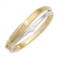Damen Ring aus 585 Gelbgold Weißgold bicolor matt 1 Diamant Brillant