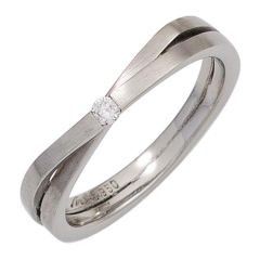 Damen Ring, 950 Platin matt 1 Diamant Brillant 0,05ct. Platinring