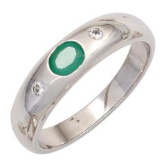 Damen Ring 925 Sterling Silber rhodiniert 1 Smaragd grün 2 Zirkonia