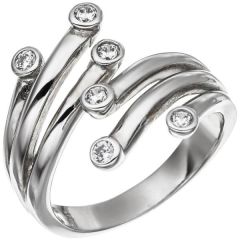 Damen Ring 925 Sterling Silber rhodiniert 6 Zirkonia