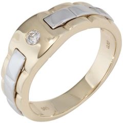 Herren Ring 585 Gold Gelbgold Weißgold Diamant Brillant