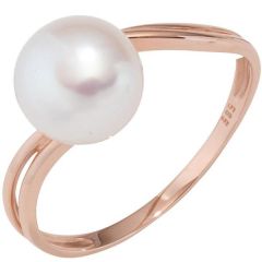 Damen Ring 585 Gold Rotgold mit 1 Perle Goldring Perlenring