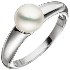 Damen Ring 925 Sterling Silber 1 Perle Perlenring