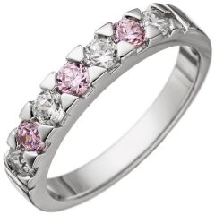 Damen Ring 925 Sterling Silber mit Zirkonia rosa und weiß