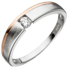 Damen Ring 925 Silber bicolor mattiert mit Zirkonia