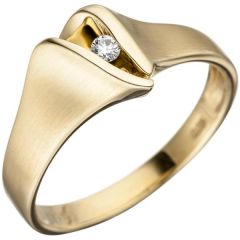 Damen Ring 585 Gold Gelbgold matt 1 Diamant Brillant Goldring