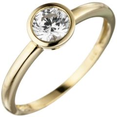 Damen Ring 333 Gelbgold 1 Zirkonia Goldring, 6,5 mm breit