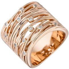 Damen Ring breit 585 Gold Rotgold 12 Diamanten 0,14ct.