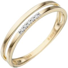 Damen Ring 585 Gold Gelbgold 5 Diamanten, Goldring