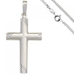 Anhänger Kreuz 925 Silber matt Silberkreuz mit Kette 60 cm