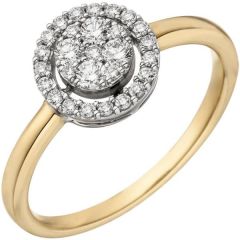 Damen Ring 585 Gelbgold Weißgold, bicolor 28 Diamanten