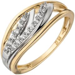 Damen Ring 375 Gold Gelbgold 15 Zirkonia Goldring