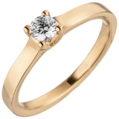 Damen Ring, 585 Rotgold 1 Diamant Brillant 0,15 ct. Diamantring Solitär