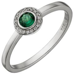 Damen Ring 925 Sterling Silber 19 Zirkonia grün und weiß
