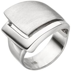 Damen Ring breit 925 Sterling Silber rhodiniert und teilmattiert.