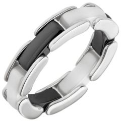 Damen Ring 925 Sterling Silber mit schwarzer und weißer Keramik