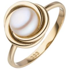 Damen Ring 333 Gelbgold 1 Perle Perlenring
