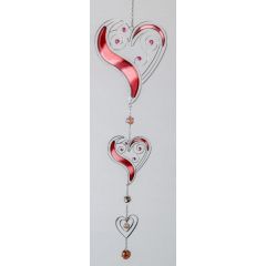 Moderner Dekohänger Tiffany 3 Herzen rot silber, 58 cm