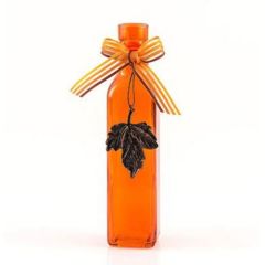 Deko Flasche mit Anhänger aus Glas in Orange, 21 cm hoch