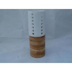 Kerzenhalter aus Holz und Keramik, 23 cm hoch