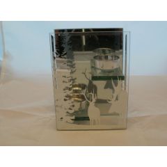 Doppel-Teelichthalter Winter aus Glas, 18 cm hoch