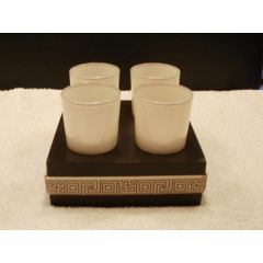 Teelichthalter für 4 Teelichter aus Holz und Glas, 15 cm