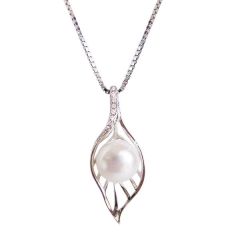 925 Silber Halskette mit Anhänger aus großer Süßwasser Zuchtperle, Fassung mit Zirkonia, echte Perle