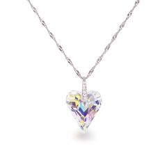 Kristall Herz mit 925 Silberkette Anhänger Wild Heart in Crystal Aurora Boreale