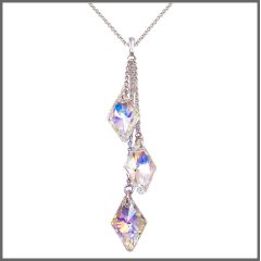 Halskette mit Anhänger lang in Crystal Aurora Boreale 925 Silber Rhodium