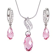 Schmuckset rosa Briolett Kristalle von Swarovski®, glitzernde Zirkonia, 925 Silber rhodiniert