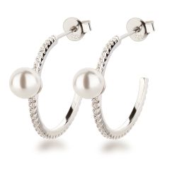 Schmale Halb-Creolen Ohrringe 925 Silber mit Perle
