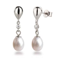 Ohrringe 925 Silber poliert mit Süßwasser-Perle hängend