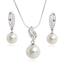 Schmuckset Perlen Anhänger Creolen Ohrringe 925 Silber