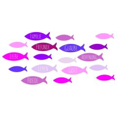 Wachsdekor, Fische / Familie,Freunde 80 x 60 mm, 1 Stk., pink / lila / flieder