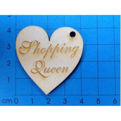 Geschenkanhänger Herz 40 mm "Shopping Queen" graviert; mit 3mm Loch