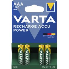 Micro-Akku VARTA, Typ AAA, NiMH-Akku, HR03, 1,2V/1000 mAh, Pre-charged, 4er Pack