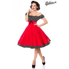 schulterfreies Swing-Kleid,rot/schwarz/weiß Größe XL