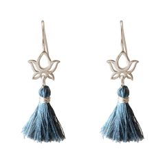 Gemshine - Damen - Ohrringe - Ohrhänger - 925 Silber - Lotus Blume - Quaste - Blau - YOGA - 4 cm