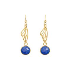 Gemshine - Damen - Ohrringe - 925 Silber - Vergoldet - Schmetterling Flügel - Saphir - Blau - 4 cm