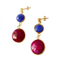 Gemshine - Damen - Ohrringe - 925 Silber - Vergoldet - Saphir - Rubin - Blau - Rot - Facettiert - 4 cm