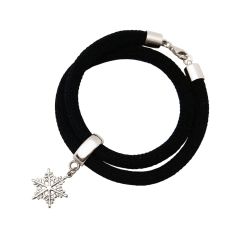 Gemshine - Damen - Armband - Wickelarmband - 925 Silber - Schneeflocke - Schwarz