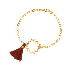 Gemshine - Damen - Armband - 925 Silber - Vergoldet - Mandala - Quaste - Rotbraun - YOGA